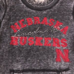 Nebraska Huskers gray acid wash waffle knit long sleeve shirt
